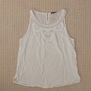 Women's White Sleeveless Crochet Yoke Tank Top